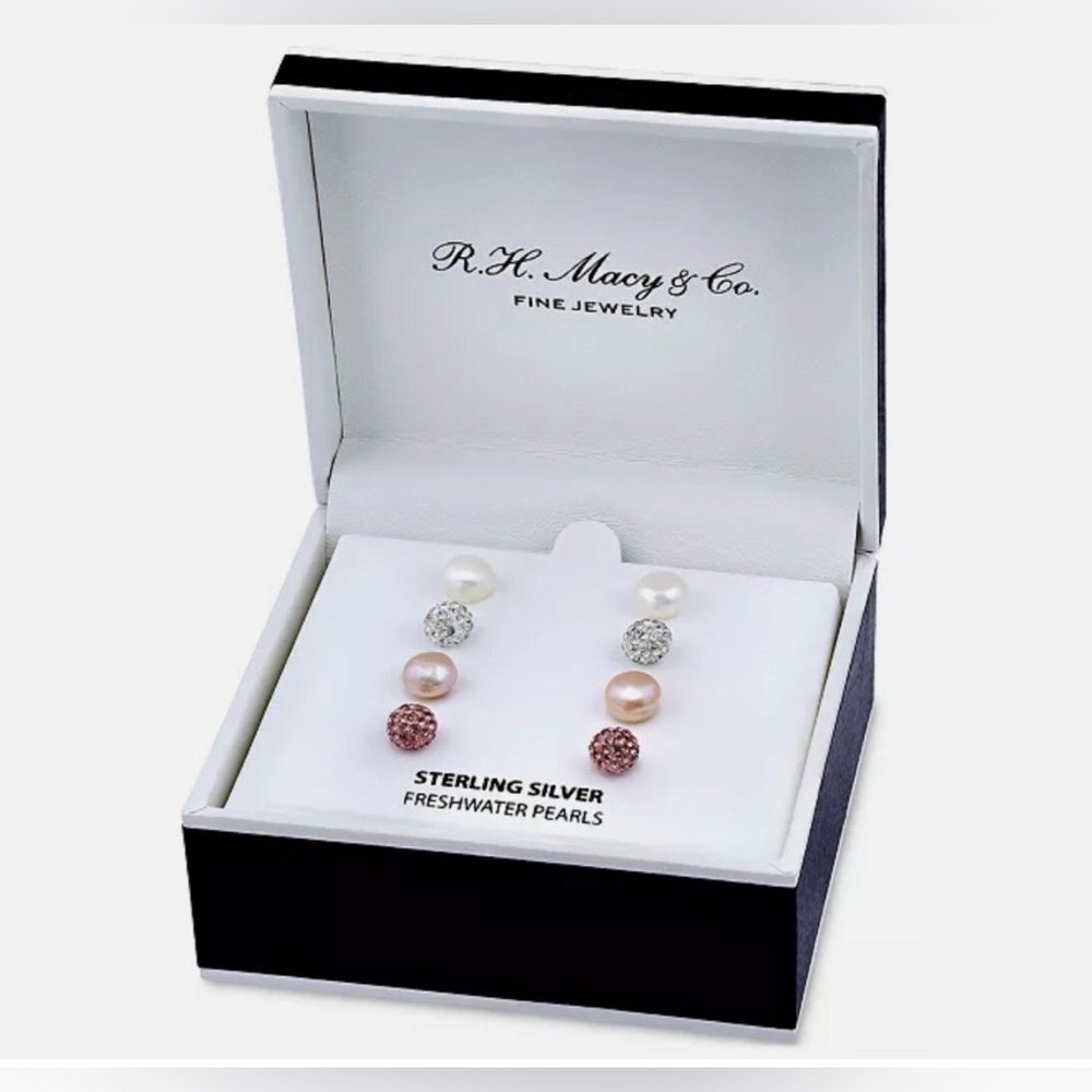 R.H. Macy’s Sterling Silver Freshwater Pearl Earrings Set